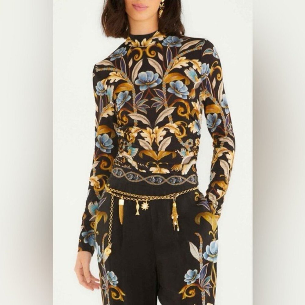 Farm Rio - Black Flowerful Garden Jersey Blouse - Picture 3 of 12